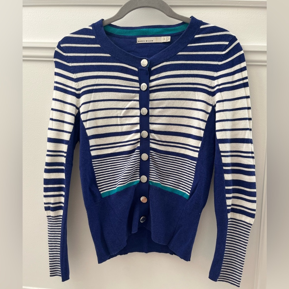 Karen Millen Blue Designed Button Down Sweater